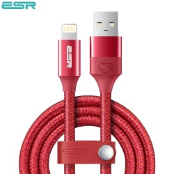 ESR iPhone Lightning High Life Span Nylon Braided Charger Cable, Red, 2m
